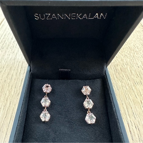 Suzanne Kalan Bloom 14k Rose Gold 3 Hexagon Drop Earrings - Light Pink - Picture 3 of 11